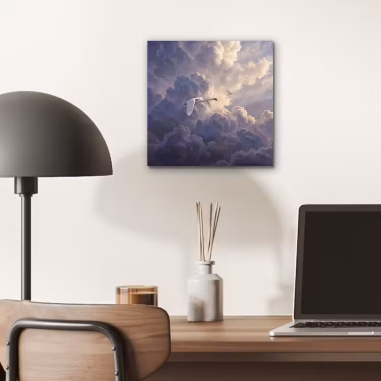 Aluminium schilderij - Vogel - Vliegend - Natuur - Wit - Wolken — 6