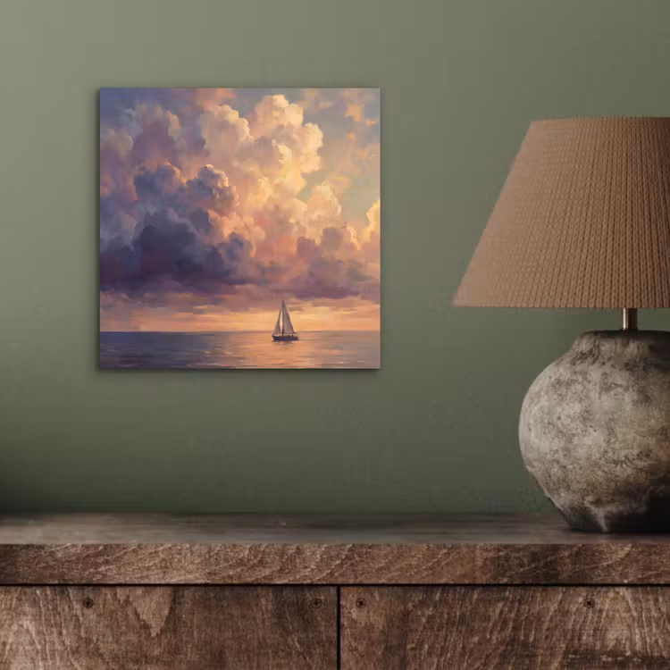 Aluminium schilderij - Boot - Zonsondergang - Zee - Natuur - Goud — 3
