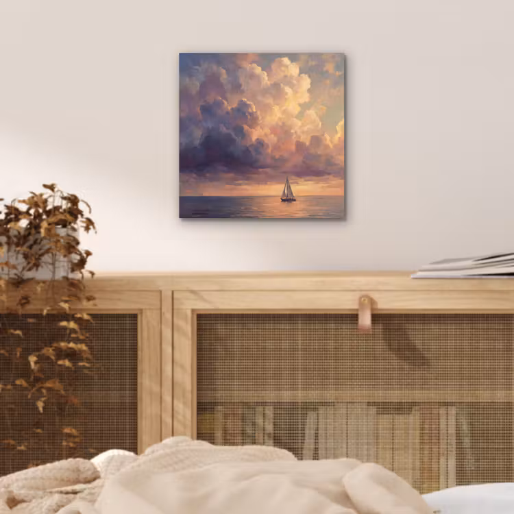 Aluminium schilderij - Boot - Zonsondergang - Zee - Natuur - Goud — 4