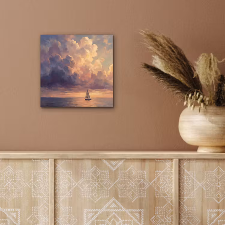 Aluminium schilderij - Boot - Zonsondergang - Zee - Natuur - Goud — 5