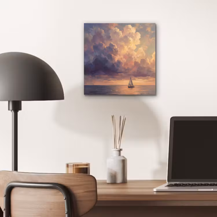 Aluminium schilderij - Boot - Zonsondergang - Zee - Natuur - Goud — 6