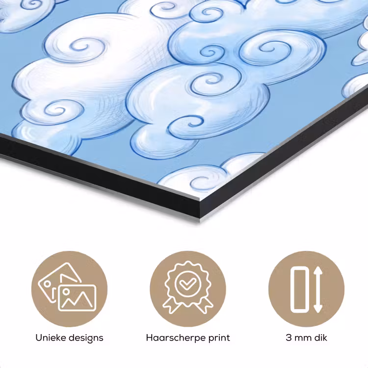 Aluminium schilderij - Wolken - Patroon - Hemel - Illustratie - Wit — 7