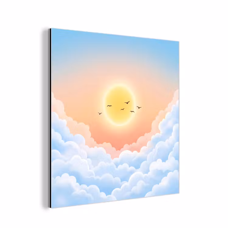 Aluminium schilderij - Zon - Vogels - Lucht - Natuur - Geel — 1