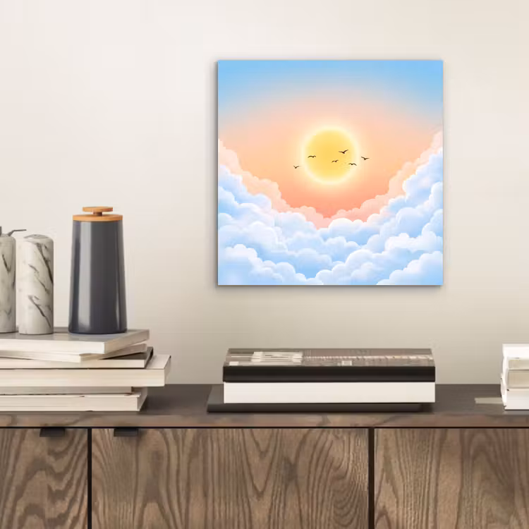 Aluminium schilderij - Zon - Vogels - Lucht - Natuur - Geel — 2