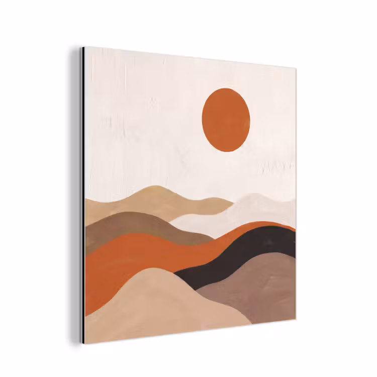 Aluminium schilderij - Landschap - Heuvels - Zon - Abstract - Oranje — 1