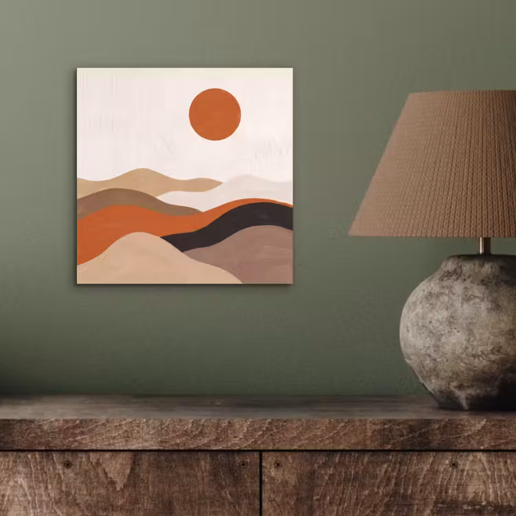 Aluminium schilderij - Landschap - Heuvels - Zon - Abstract - Oranje — 3
