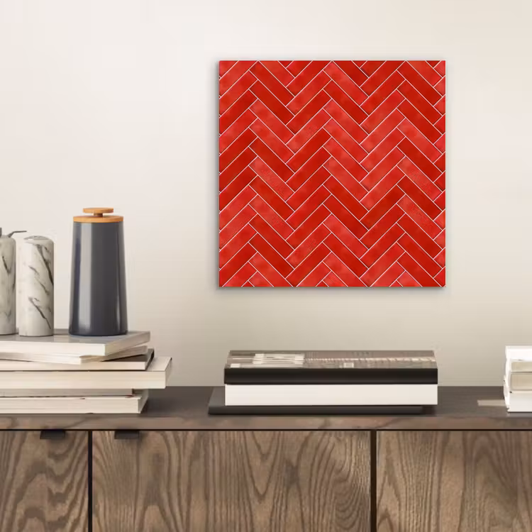 Aluminium schilderij - Visgraat - Tegel - Rood — 2