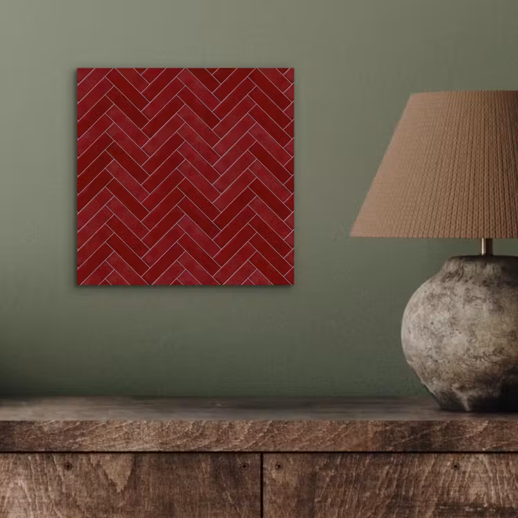 Aluminium schilderij - Visgraat - Wandtegel - Bordeaux - Rood — 3