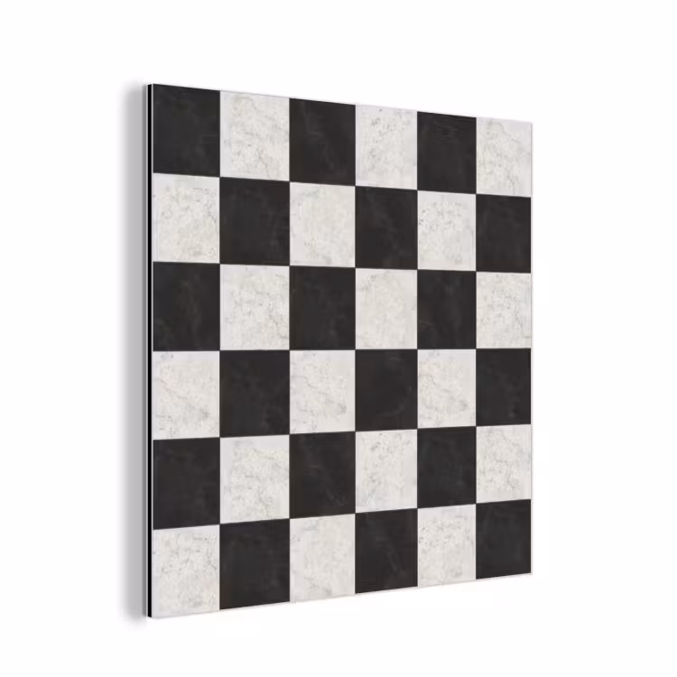 Aluminium schilderij - Dambord - Marmer - Zwart - Wit — 1