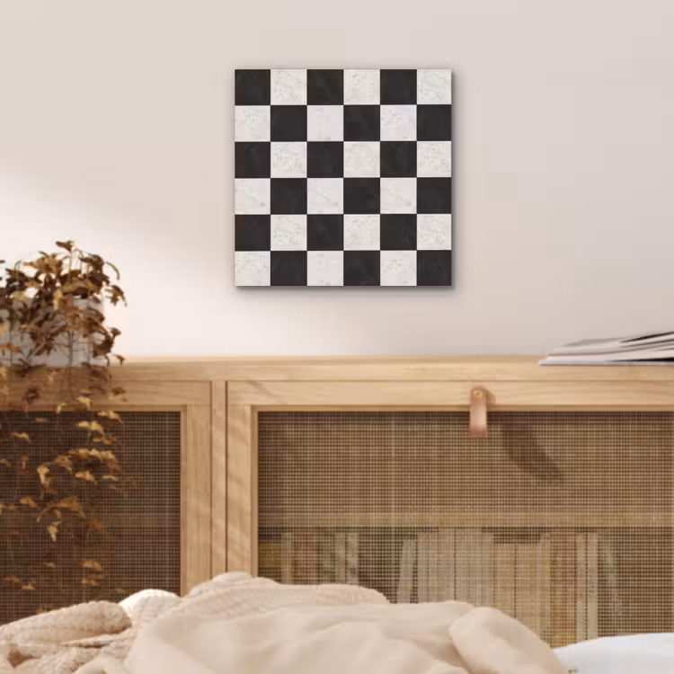 Aluminium schilderij - Dambord - Marmer - Zwart - Wit — 4