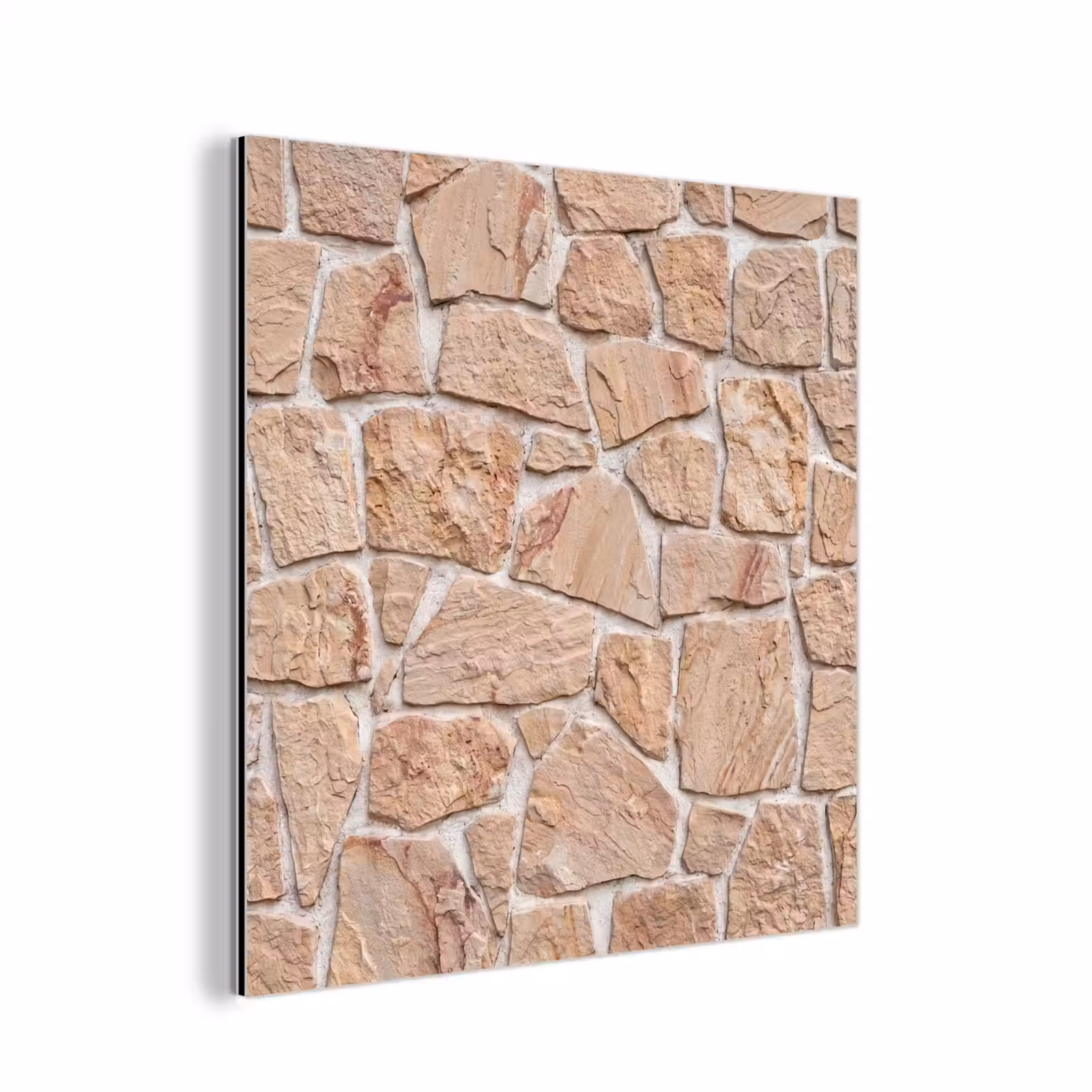 Aluminium schilderij - Muur - Steen - Patroon - Rustiek - Beige — 1