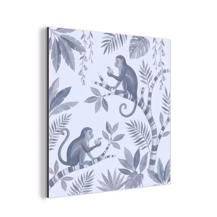 Aluminium schilderij - Aap - Boom - Bladeren - Jungle - Illustratie — 1