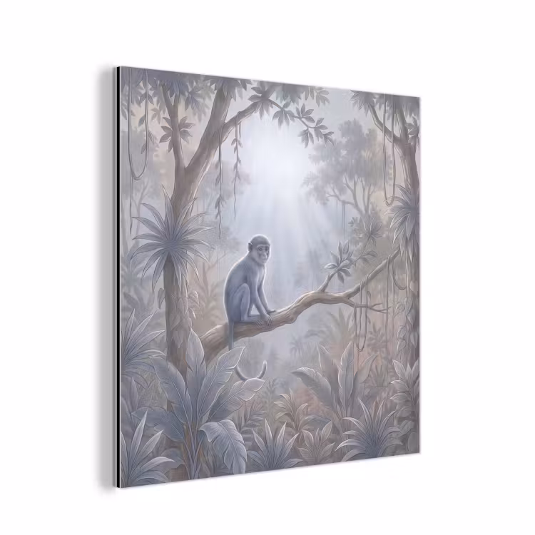 Aluminium schilderij - Aap - Boom - Jungle - Natuur - Grijs — 1