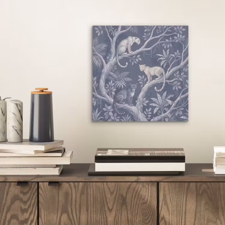 Aluminium schilderij - Dieren - Jungle - Illustratie - Bomen - Blauw — 2