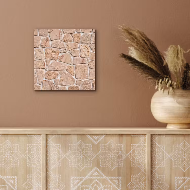 Aluminium schilderij - Muur - Steen - Patroon - Rustiek - Beige — 5