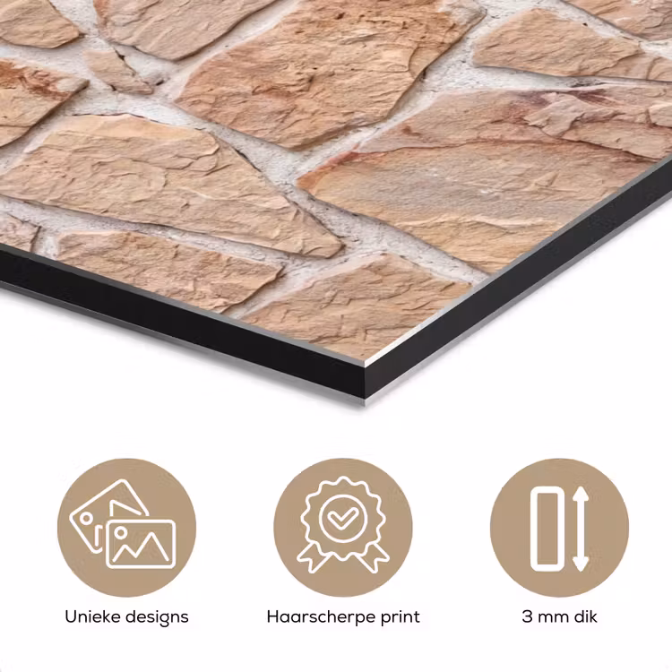 Aluminium schilderij - Muur - Steen - Patroon - Rustiek - Beige — 7