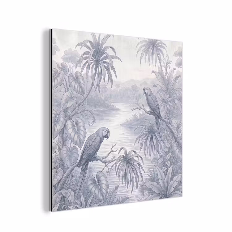 Aluminium schilderij - Vogel - Rivier - Tropisch - Illustratie - Blauw — 1