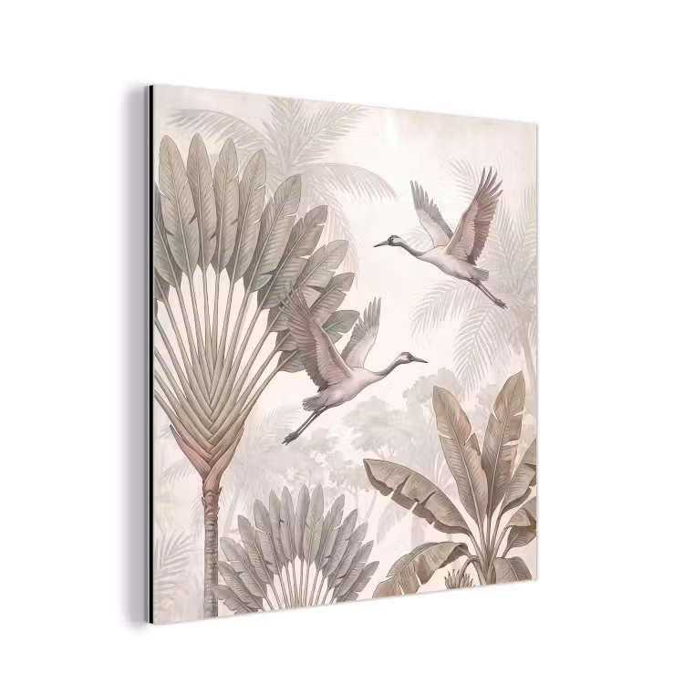 Aluminium schilderij - Vogel - Tropisch - Jungle - Natuur - Beige — 1
