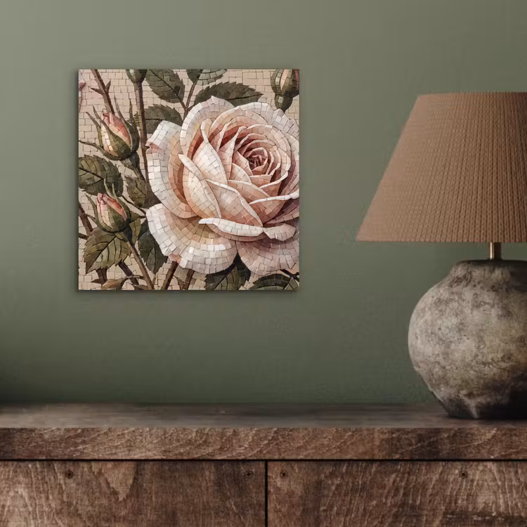 Aluminium schilderij - Roos - Mozaïek - Bloemen - Klassiek - Beige — 3