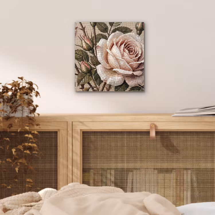 Aluminium schilderij - Roos - Mozaïek - Bloemen - Klassiek - Beige — 4