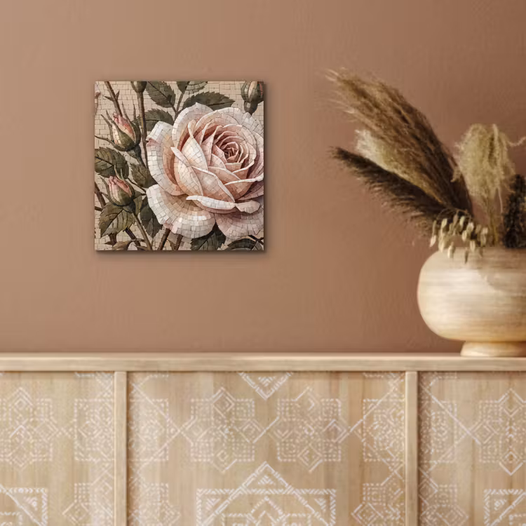Aluminium schilderij - Roos - Mozaïek - Bloemen - Klassiek - Beige — 5