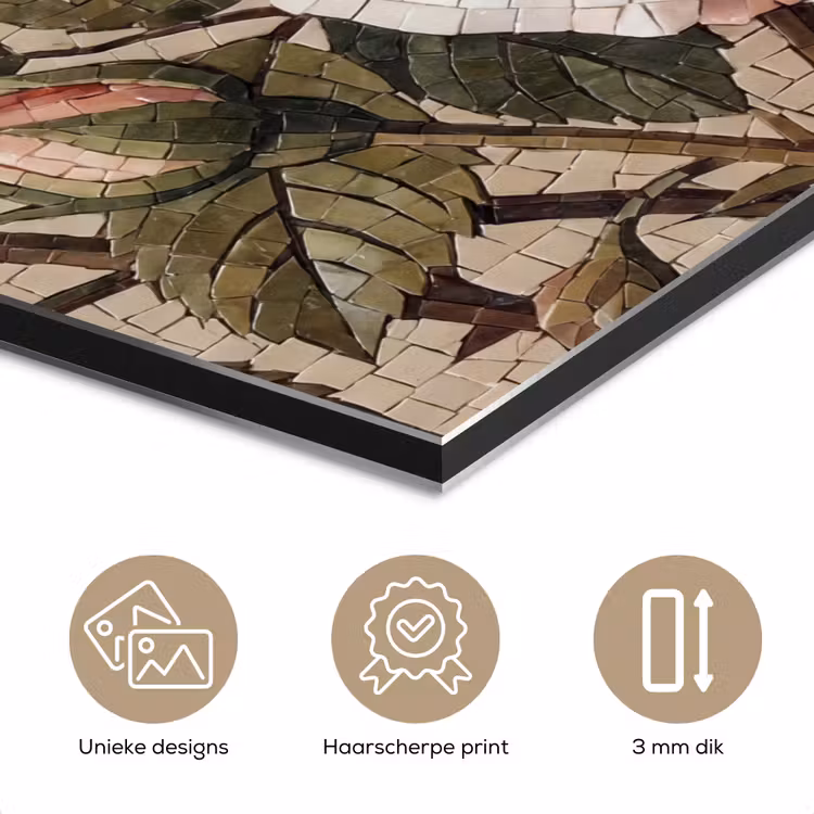 Aluminium schilderij - Roos - Mozaïek - Bloemen - Klassiek - Beige — 7