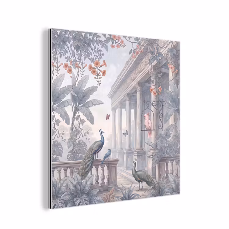 Aluminium schilderij - Vogel - Pauw - Architectuur - Klassiek - Groen — 1