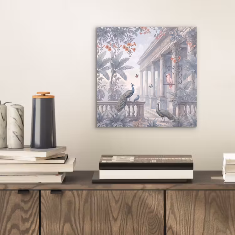 Aluminium schilderij - Vogel - Pauw - Architectuur - Klassiek - Groen — 2