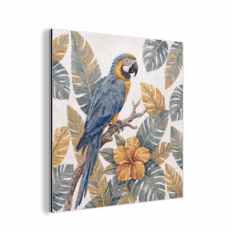Aluminium schilderij - Vogel - Tak - Natuur - Mozaïek - Blauw — 1