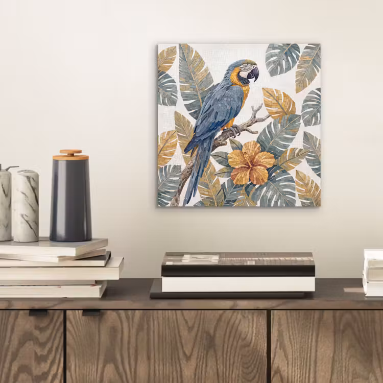 Aluminium schilderij - Vogel - Tak - Natuur - Mozaïek - Blauw — 2