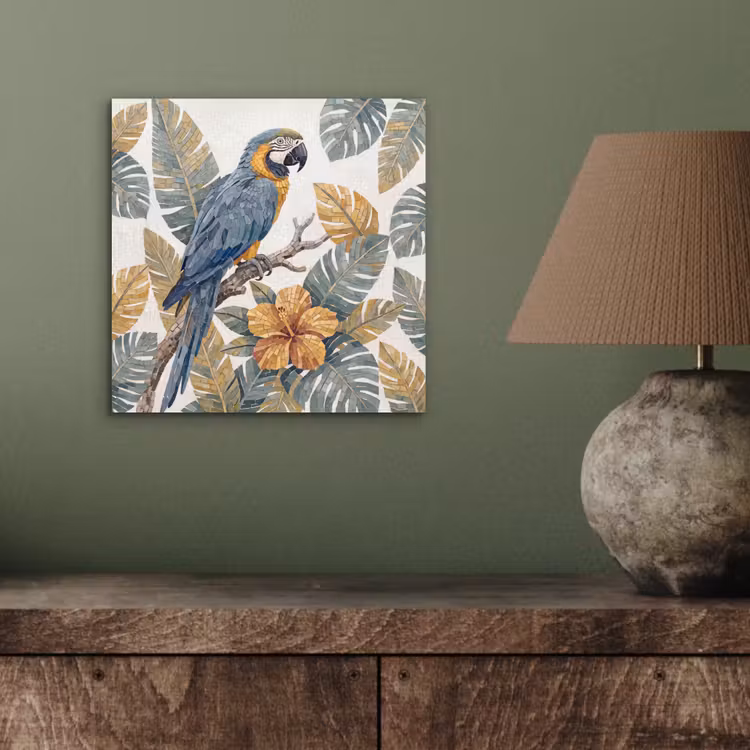 Aluminium schilderij - Vogel - Tak - Natuur - Mozaïek - Blauw — 3