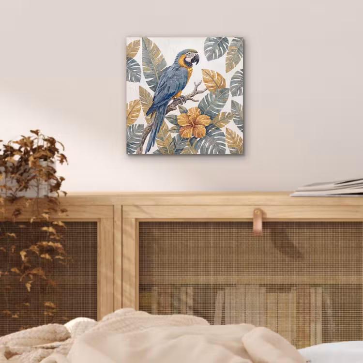 Aluminium schilderij - Vogel - Tak - Natuur - Mozaïek - Blauw — 4