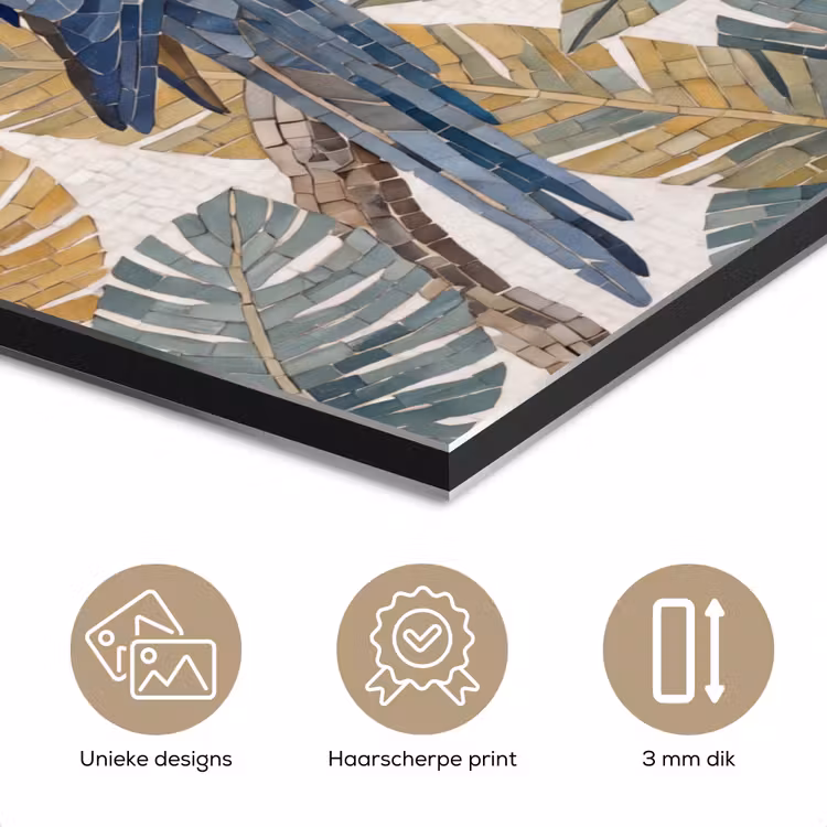 Aluminium schilderij - Vogel - Tak - Natuur - Mozaïek - Blauw — 7