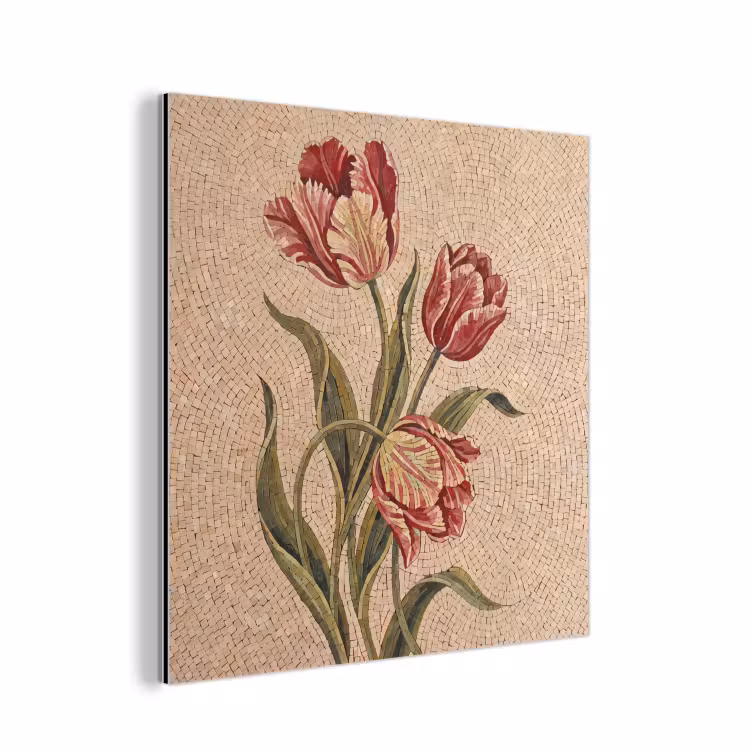 Aluminium schilderij - Bloemen - Mozaïek - Rood - Groen - Kunst — 1