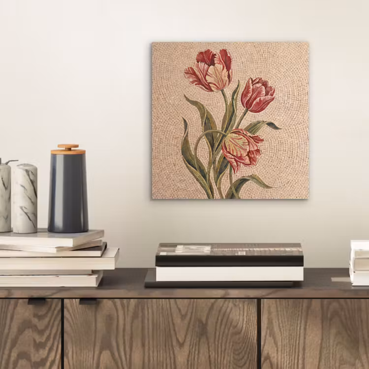 Aluminium schilderij - Bloemen - Mozaïek - Rood - Groen - Kunst — 2