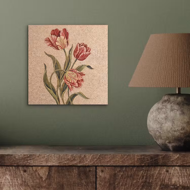 Aluminium schilderij - Bloemen - Mozaïek - Rood - Groen - Kunst — 3