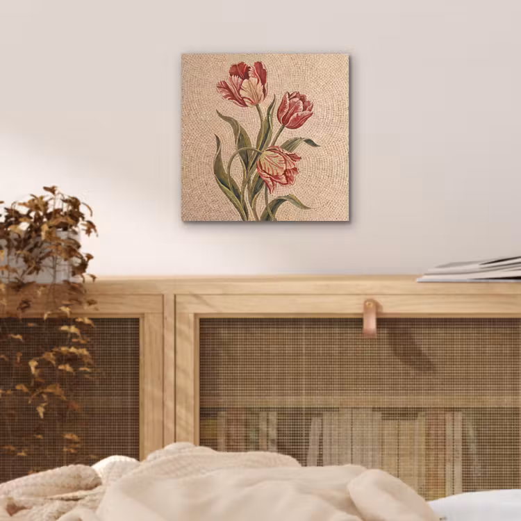 Aluminium schilderij - Bloemen - Mozaïek - Rood - Groen - Kunst — 4