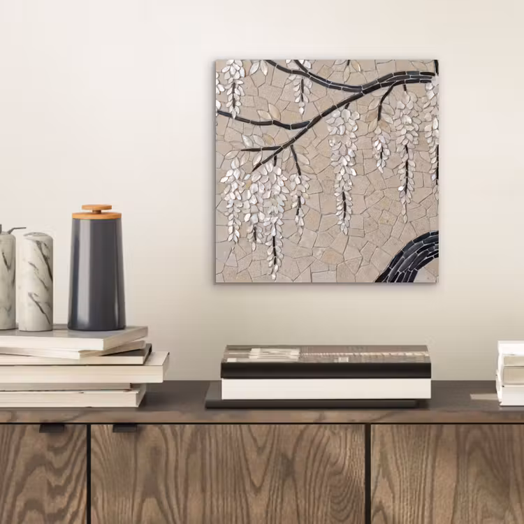 Aluminium schilderij - Boom - Bloemen - Mozaïek - Kunst - Wit — 2