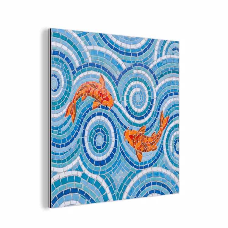 Aluminium schilderij - Vis - Mozaïek - Water - Decoratief - Blauw — 1