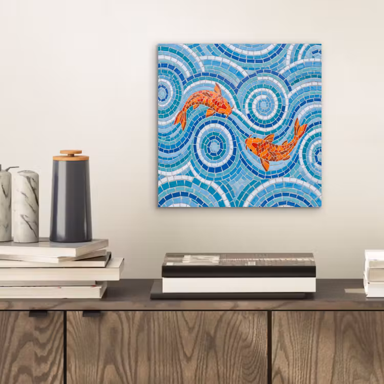 Aluminium schilderij - Vis - Mozaïek - Water - Decoratief - Blauw — 2