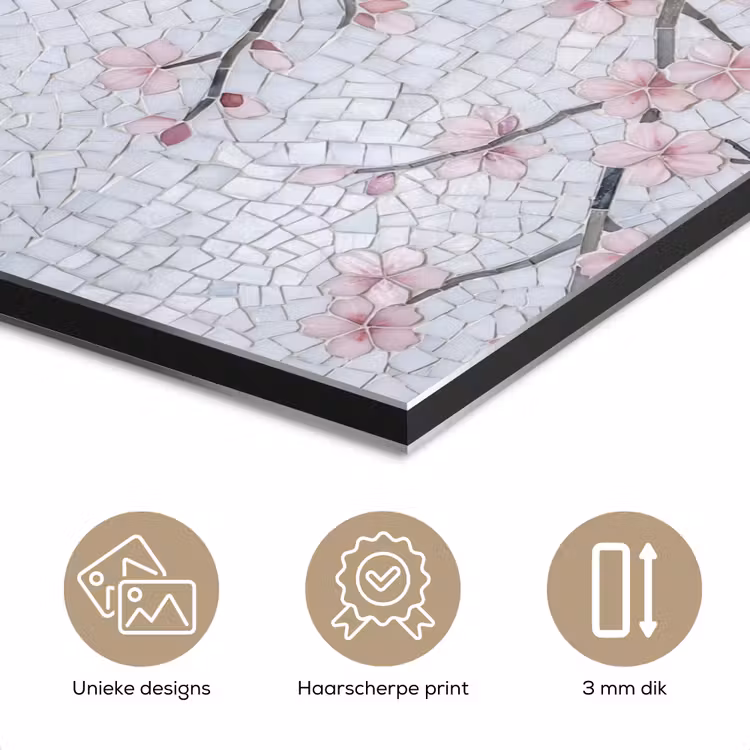Aluminium schilderij - Vogel - Bloemen - Natuur - Mozaïek - Roze — 7
