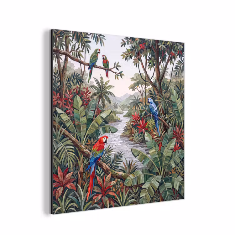 Aluminium schilderij - Vogel - Jungle - Natuur - Mozaïek - Groen — 1