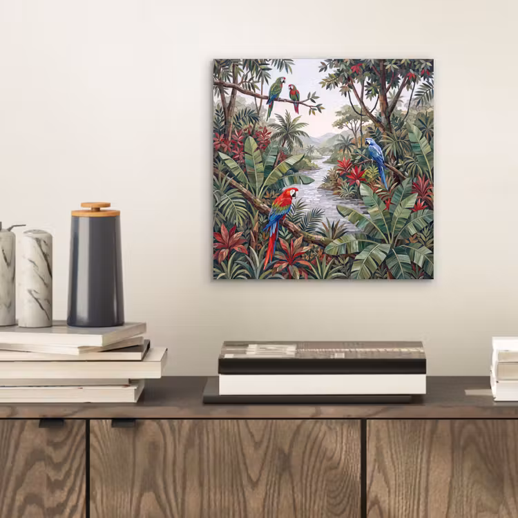 Aluminium schilderij - Vogel - Jungle - Natuur - Mozaïek - Groen — 2