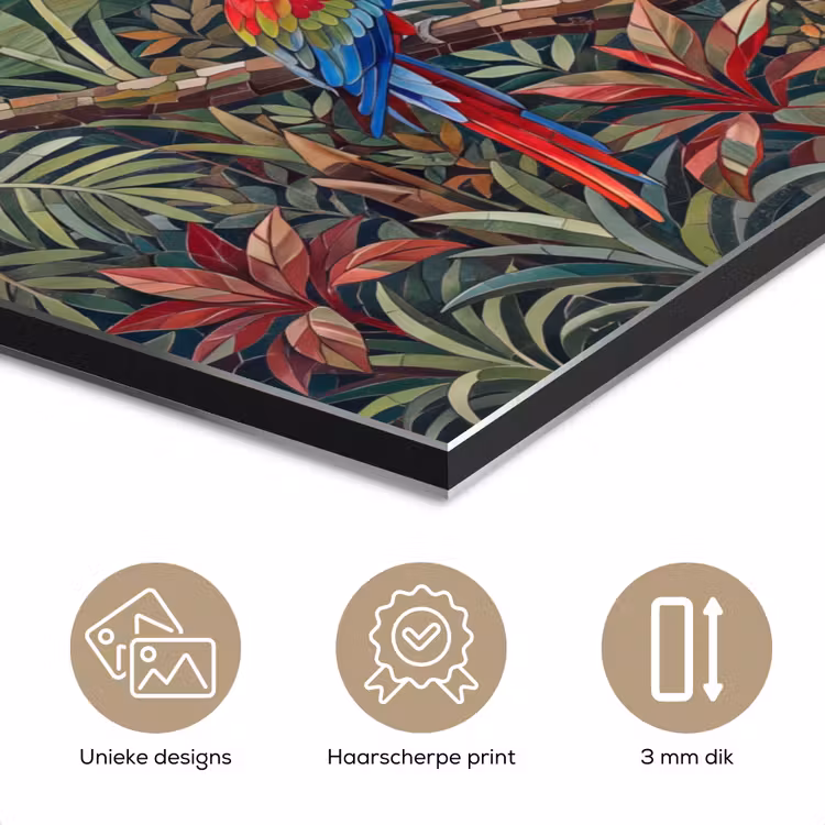 Aluminium schilderij - Vogel - Jungle - Natuur - Mozaïek - Groen — 7