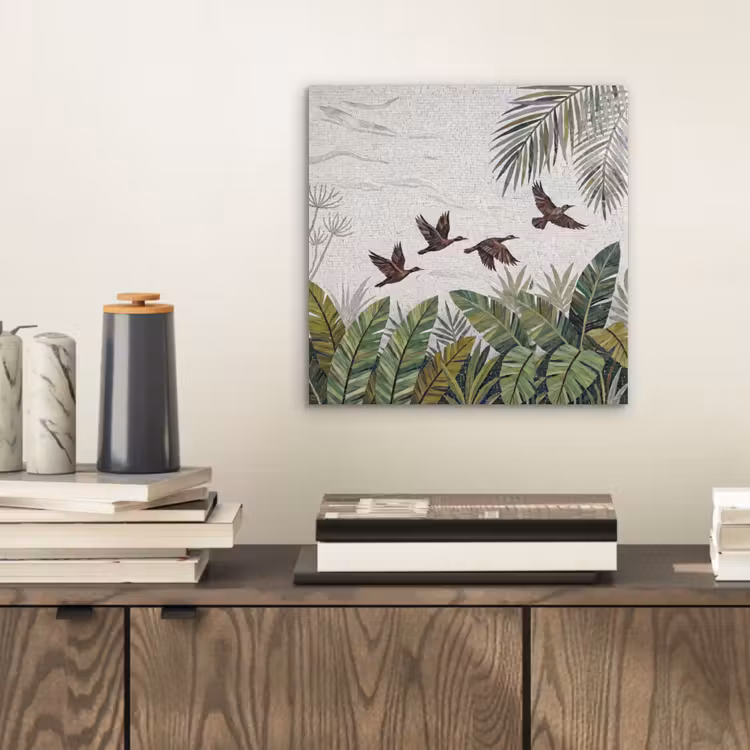Aluminium schilderij - Vogel - Vliegend - Tropisch - Mozaïek - Groen — 2