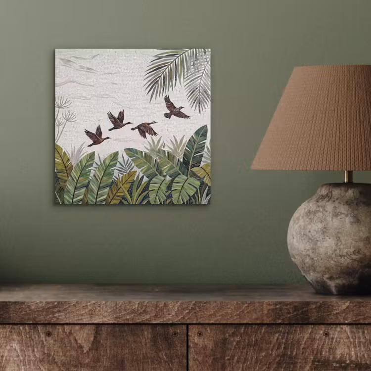 Aluminium schilderij - Vogel - Vliegend - Tropisch - Mozaïek - Groen — 3