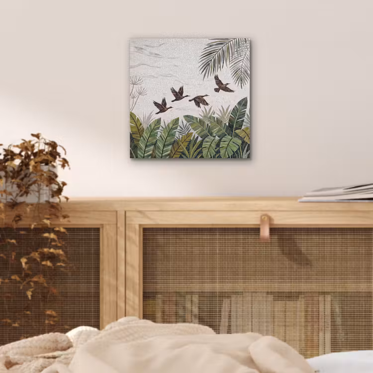 Aluminium schilderij - Vogel - Vliegend - Tropisch - Mozaïek - Groen — 4