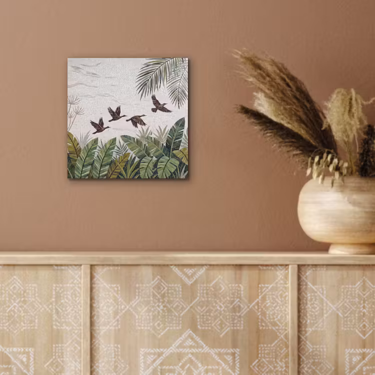 Aluminium schilderij - Vogel - Vliegend - Tropisch - Mozaïek - Groen — 5