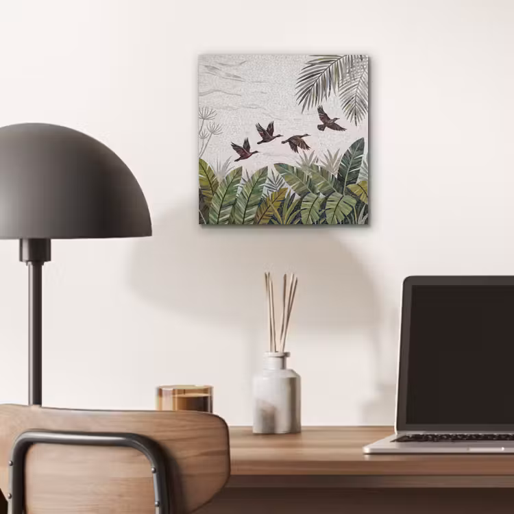 Aluminium schilderij - Vogel - Vliegend - Tropisch - Mozaïek - Groen — 6