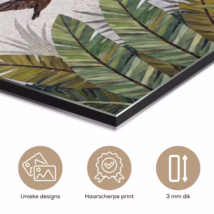Aluminium schilderij - Vogel - Vliegend - Tropisch - Mozaïek - Groen — 7